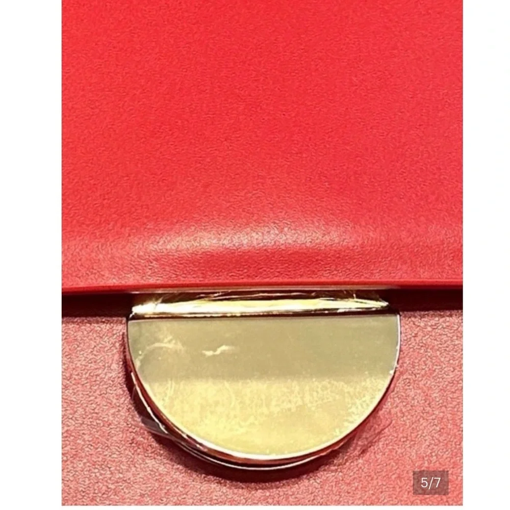 Red Leather Accordion Crossbody Bag Hollywood Logo Strap Gold‎ Hardware